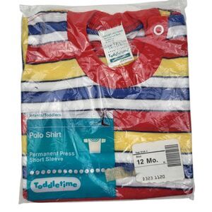 VTG Toddletime Striped Polo Shirt Size 12 Months Multi Color New Made In USA 80s
